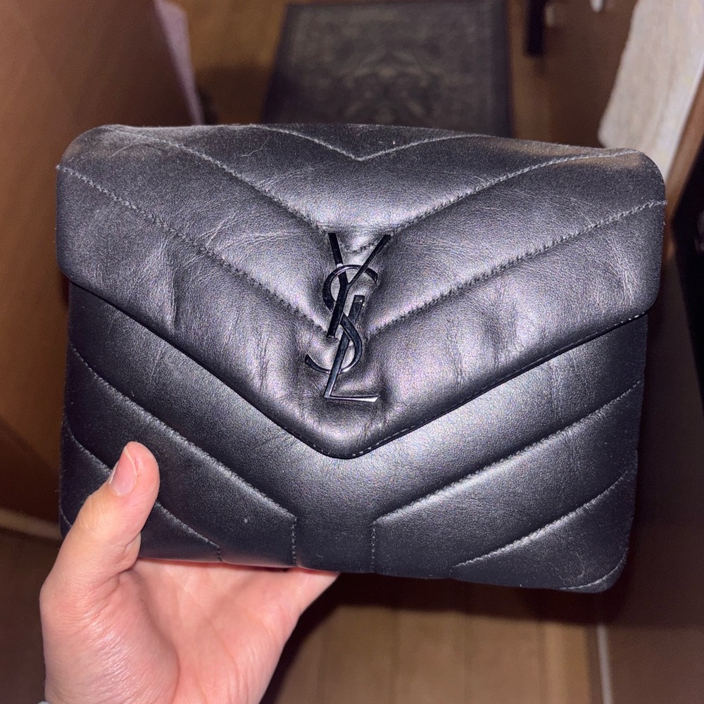 Yves Saint Laurent Black Chevron Quilted Clutch